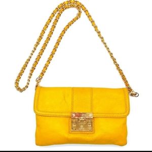 EUC Tory Burch Norah Flap Leather Envelop Crossbody Shoulder Bag Lemon Yellow